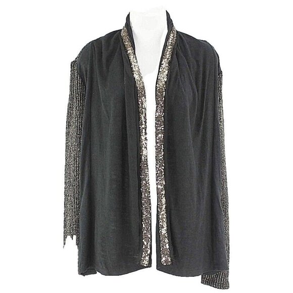 Miss Me Sz S Black Gold With Sequins Ruched Neck Acrylic Nylon Spandex Cardigan - Picture 1 of 7